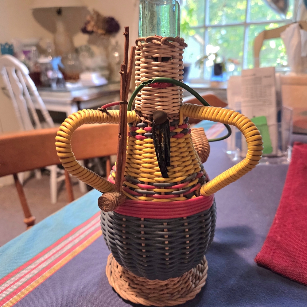 Vintage Colorful Woven Folk Art Bottle Avion France 1960